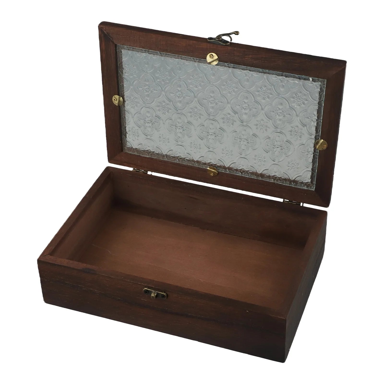 Rectangular Wooden Storage Box Nordic Retro Solid Wood Begonia Flower Glass Desktop Storage Decorative Box Hinged Storage Boxes