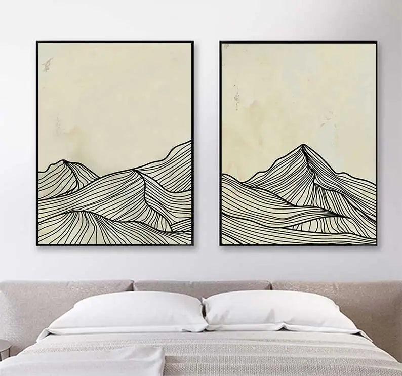 Minimalist Sun Mountain Line Abstract Wall Art, Nordic Posters Prints, Minimalist Image, Canvas Painting, Room Decoration, Set 3