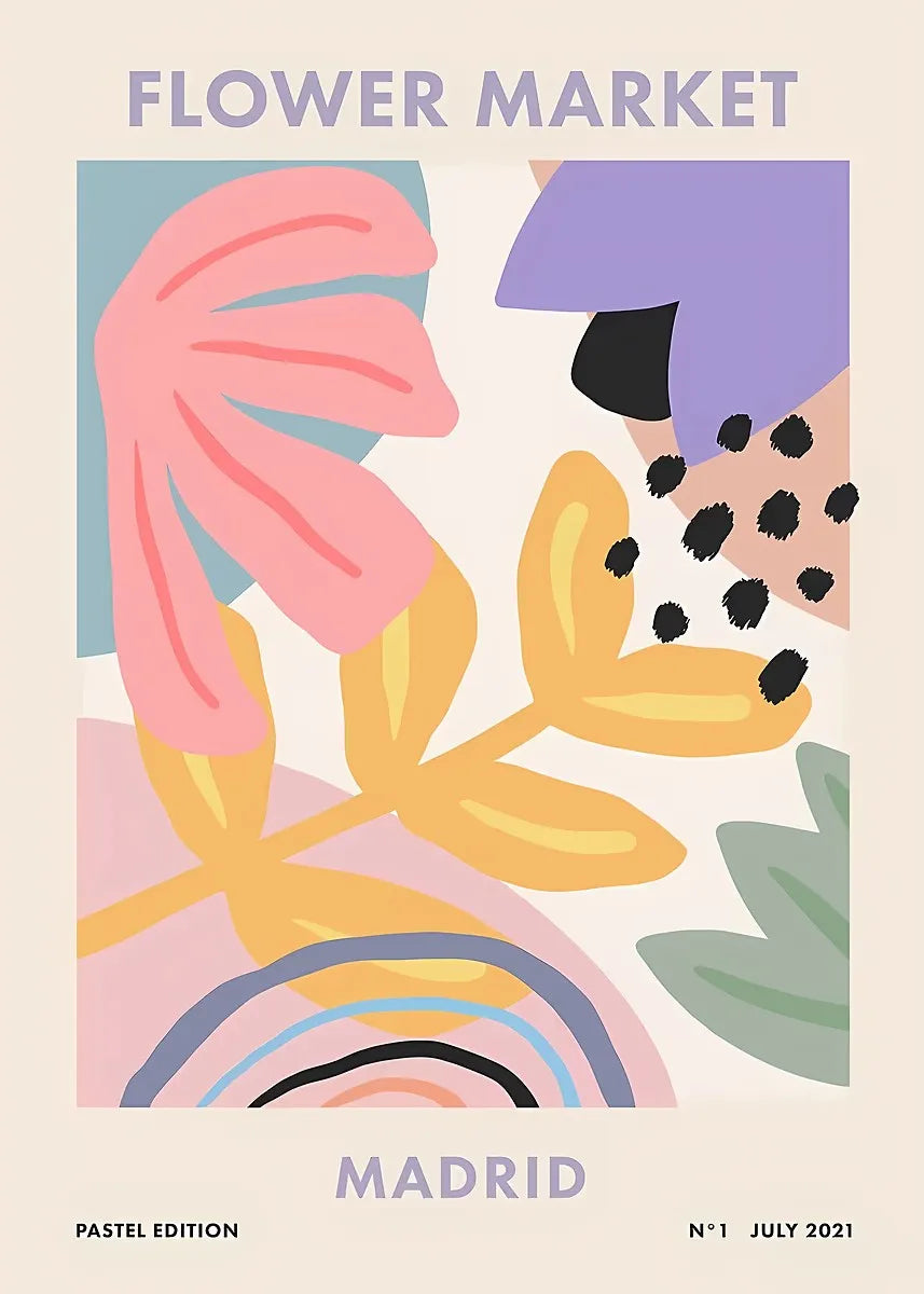 Colorful Retro Flower Market Amsterdam Abstract Poster Boho Flower Shop Sign Prints Canvas Painting Wall Picture Home Room Decor
