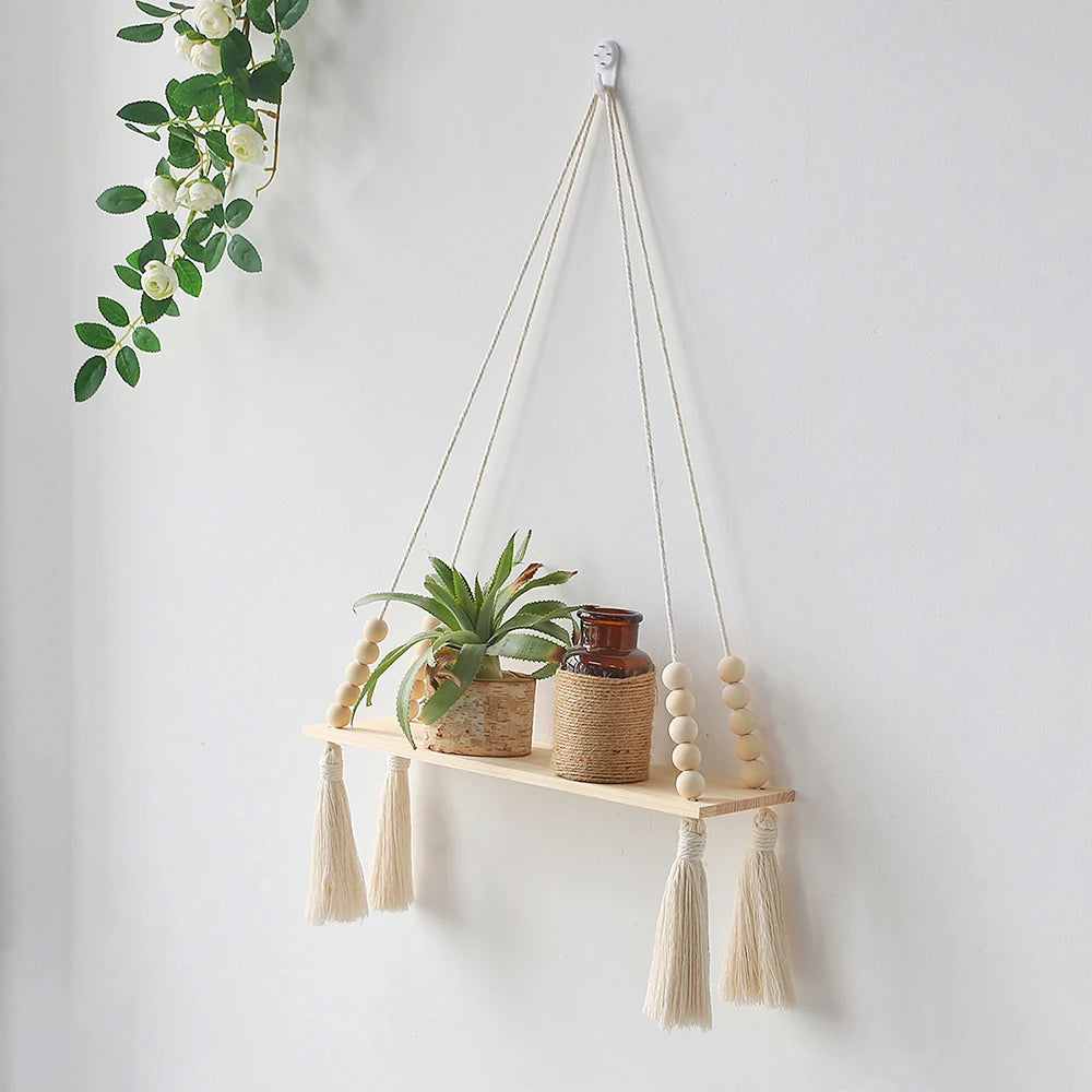 Wooden Storage Rack Wall Hanging Shelves Plant Floating Wall Shelf Rustic Wood Shelves Bedroom Living Room Home Decorations Gift