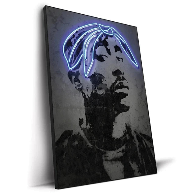 Canvas Print Art Poster Abstract Neon Design Rapper Star Canvas Paintings 2PAC Hip Hop Singers Poster Wall Art Bar Home Decor