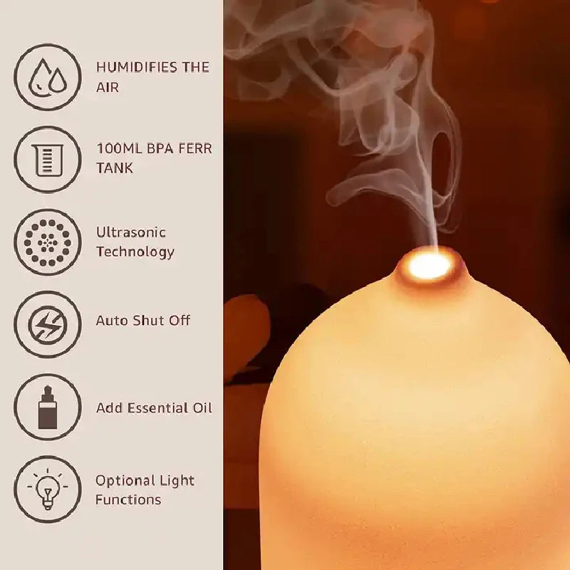 Ceramic Air Humidifier Aroma Diffuser Aromatherapy Cool Mist Ultrasonic Essential Oil  Diffuser With 7 LED Humidifier