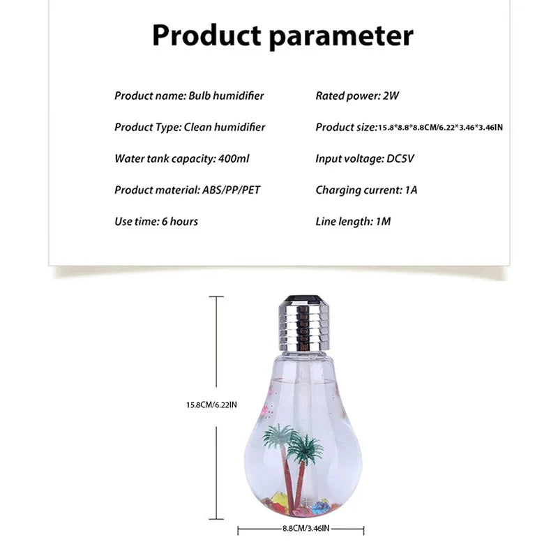 Mute Small USB Bulb Humidifier Desktop Colorful Night Light Air Humidifier Car Mini usb Aromatherapy Machine Atomizer diffuser