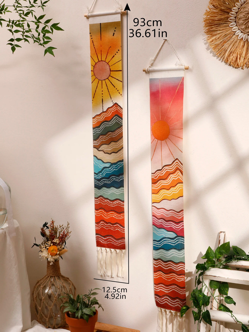 Macrame Tapestry Sunset Sunrise Handmade Wall Tapestries Boho Art Home Decoration Wall Hanging for Living Room Bedroom Ornament