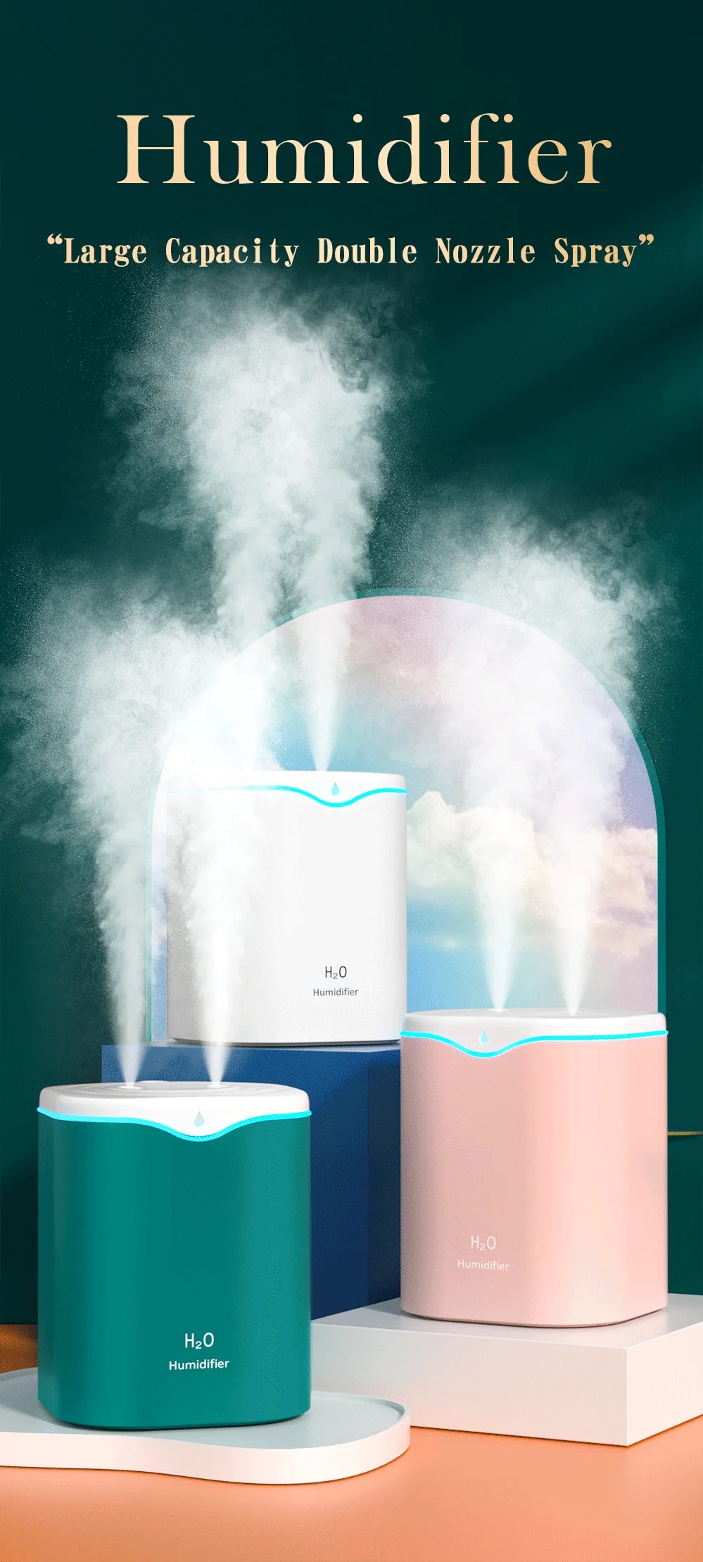2000ml Large Capacity Dual Spray Humidifier Usb Home Silent Water Replen one Sprayisher 2L Air Purifier Water Diffuser Office