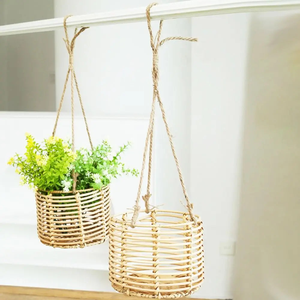 Beige Hanging Weaving Flowerpot Rope Woven Hanger Box Planter Home Decoration Plant Hangers Storage Basket Indoor Outdoor