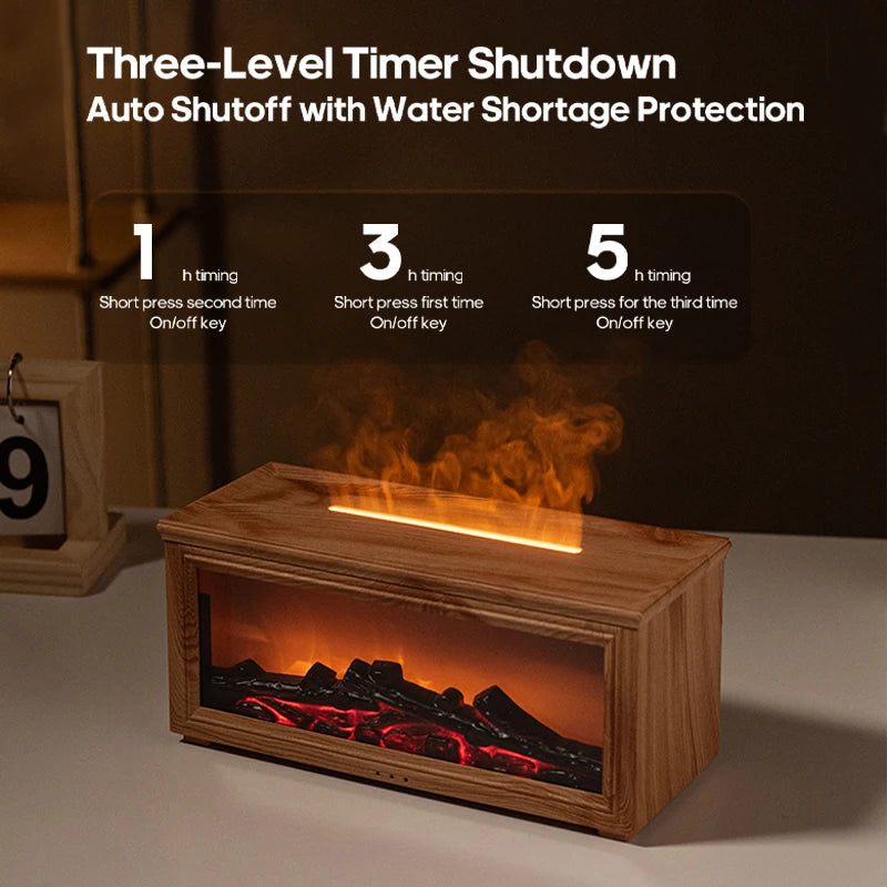 New Colorful Flame Mini Fireplace Aroma Diffuser 280ml Waterless Auto-Off Air Humidifier with Timer Remote Control for Home Gift