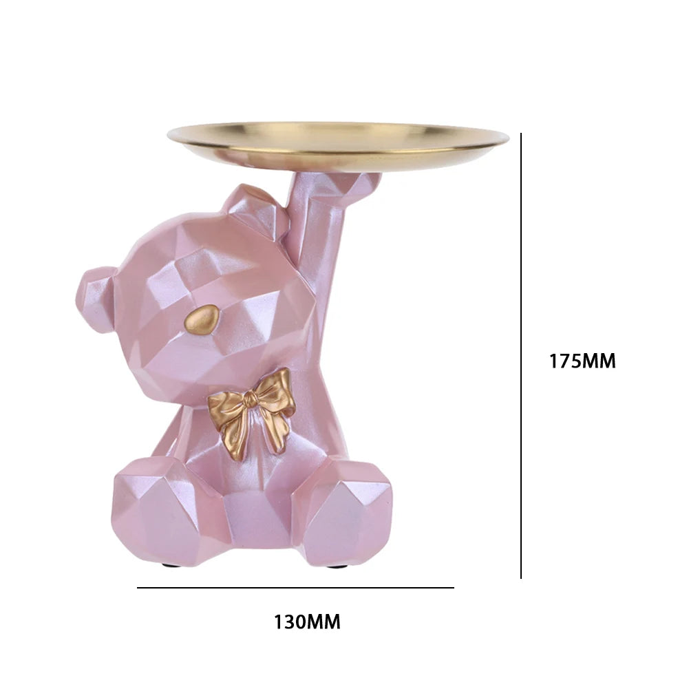 Bear Storage Tray Geometric Bear Key Bowl Multifunctional Key Holder Figurine Decorative Jewelry Candy Tray for Home Office