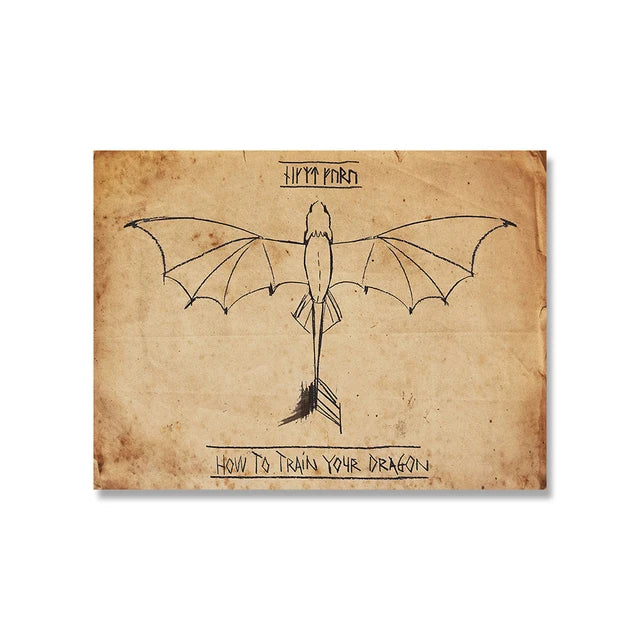 HOW To Train Your Dragon Posters Vintage Minimalist Line Canvas Print Wall Art Pictures for Kids Room Bedroom Home Decor Gifts