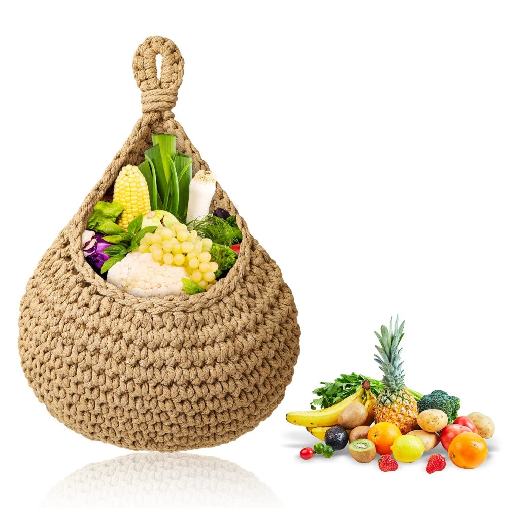 Handwoven Hanging Wall Vegetable Fruit Basket Organizer Container for Kitchen Garden Mount Wall Plant Flower Onion Storage Decor