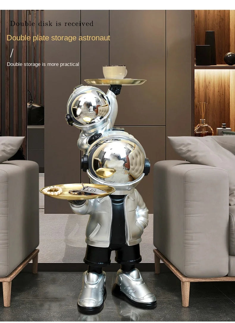 76cm Creative Astronaut Tray Storage Landing Ornament Moon Light Balloon Statue Resin Living Room Bedroom Home Decoration Gift