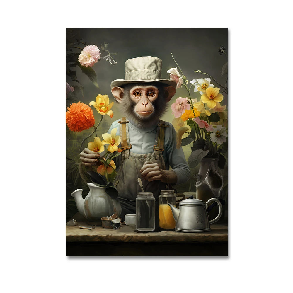 Nordic Gorilla Wear Suit Wall Art Canvas Painting Abstract Aesthetics Animal Monkeys Poster Print Picture for Modern Home Decor