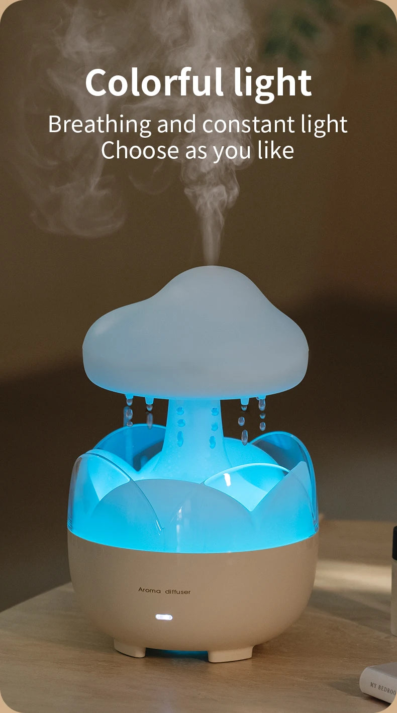 Mushroom Rain Air Humidifier Electric Aroma Diffuser Colorful Night Lights Rain Cloud Smell Distributor Relax Water Drops Sounds