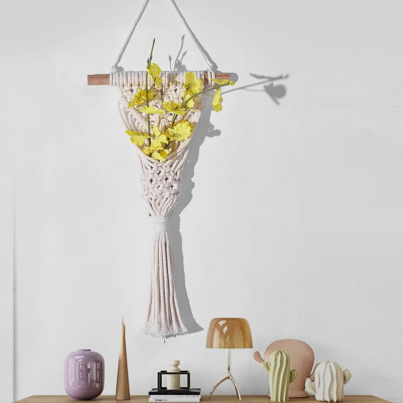 Macrame Wall Hanging Decoration Nordic Wall Background Cotton Rope Woven Tapestry Flower Pot Plant Holder Room Home Decor