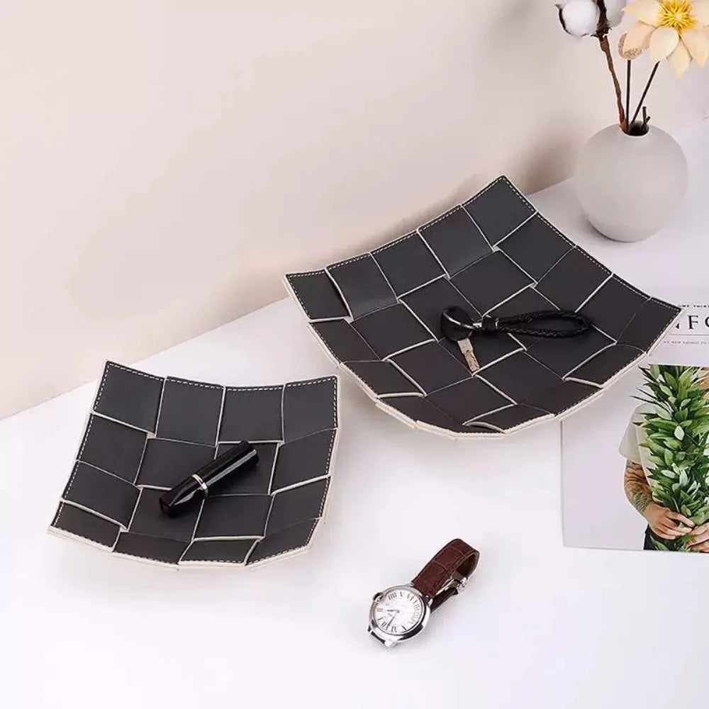 1 Piece Leather Storage Tray Home Appliances Tray Leather Living Room Desktop Woven Storage Tray Trays Decorative  Jewelry Dish