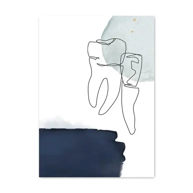 Modern Abstract Line Art Canvas Painting  Dental Clinic Wall Decor Dentist Office Posters and Prints Aesthetic Teeth Artwork for