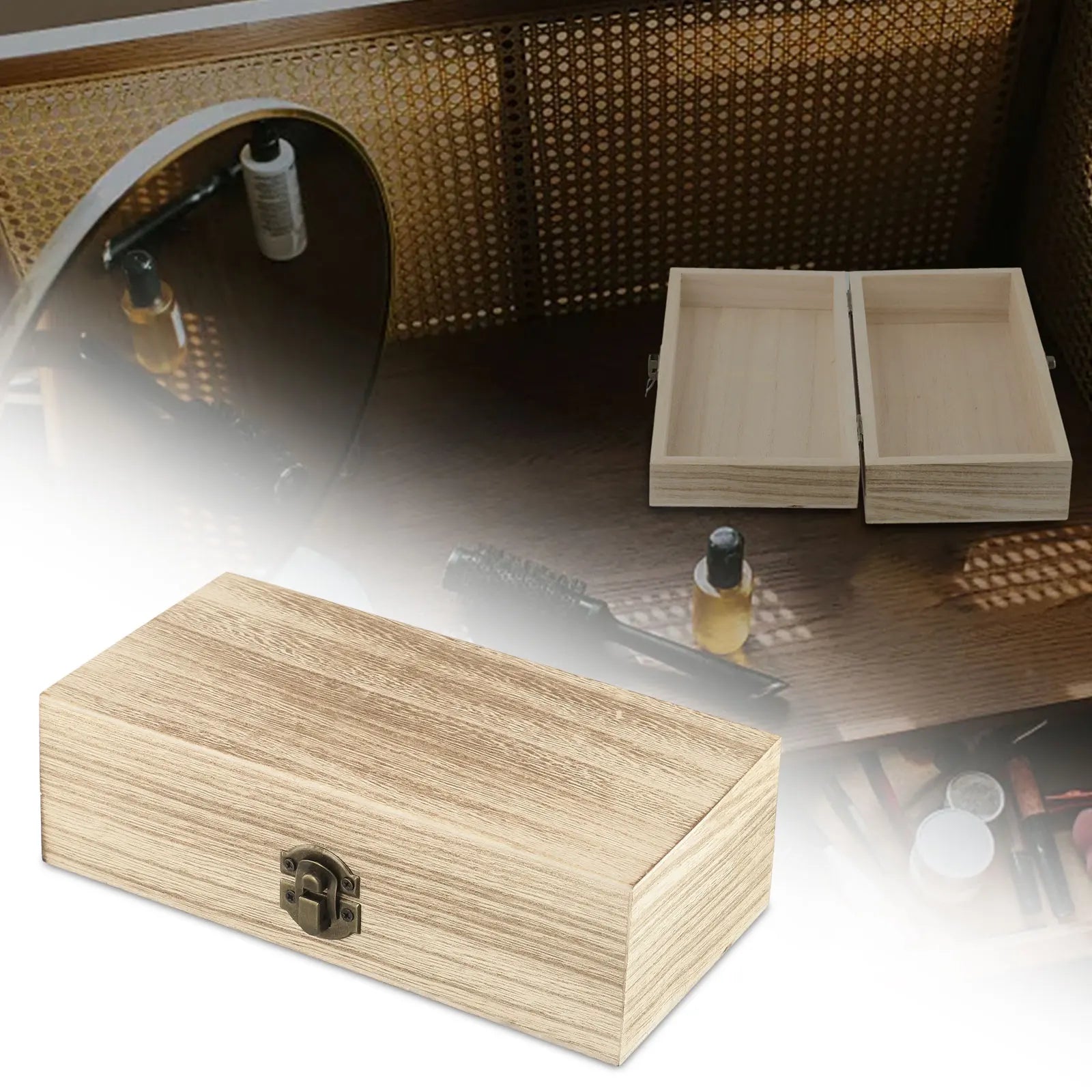 20*10*6 Cm Rectangular Durable Wooden Storage Box Retro Jewelry Box Gift Box Desktop Organizer Clamshell Container