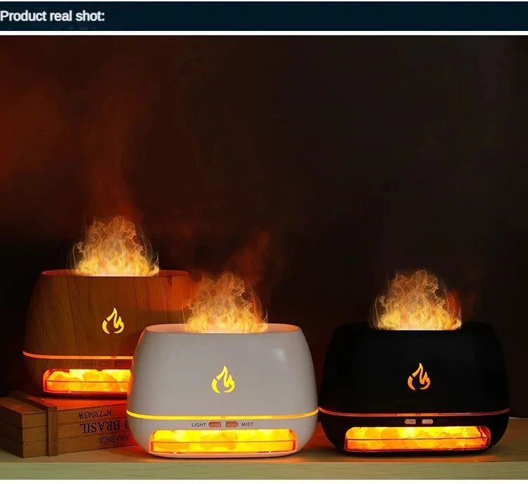 New Himalayan Crystal Salt Stone Aroma Air Humidifiers 3D Flame Fire Colorful Night Light Aromatherapy Essential Oil Diffuser