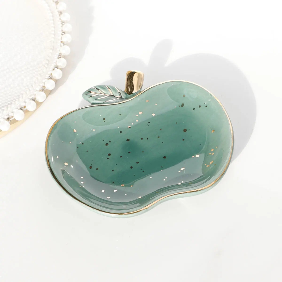 Ceramic Jewelry Tray Trinket Dish Apple Vanity Key Tray for Women, Ring Holder Dish, Cute Jewelry Plate Room Decor Birthday Gift