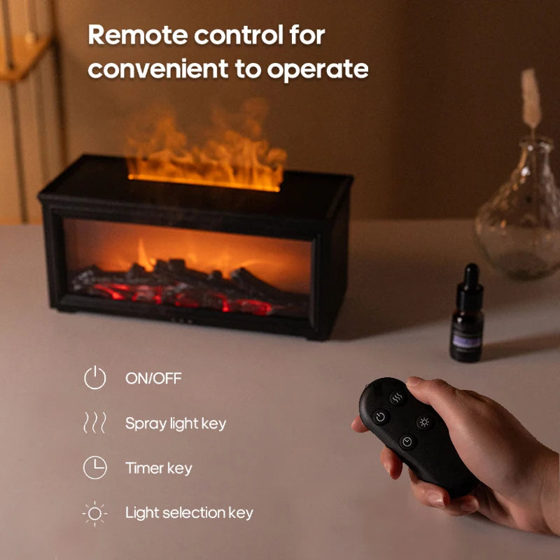 New Colorful Flame Mini Fireplace Aroma Diffuser 280ml Waterless Auto-Off Air Humidifier with Timer Remote Control for Home Gift