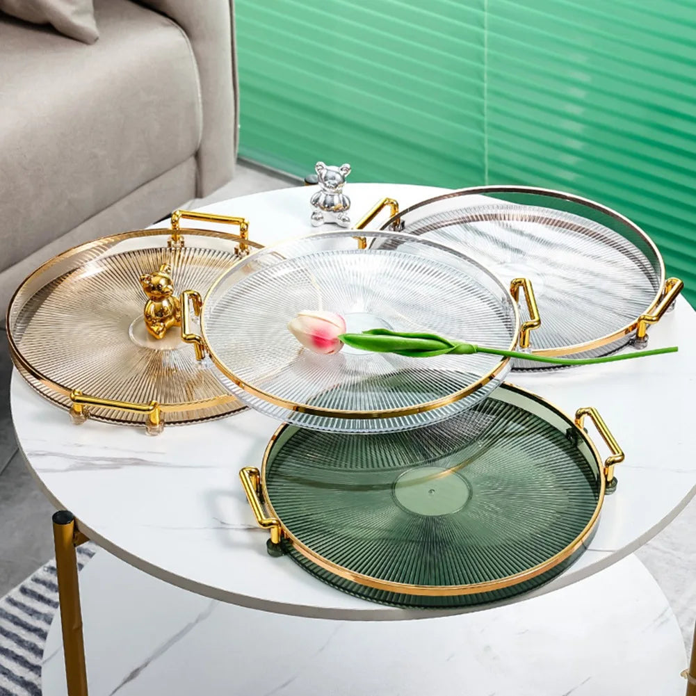 Luxury Storage Tray With Golden Handle Household Tea Dessert Fruit Storage Tray Plate Dinner Plate for Living Room Kitchen