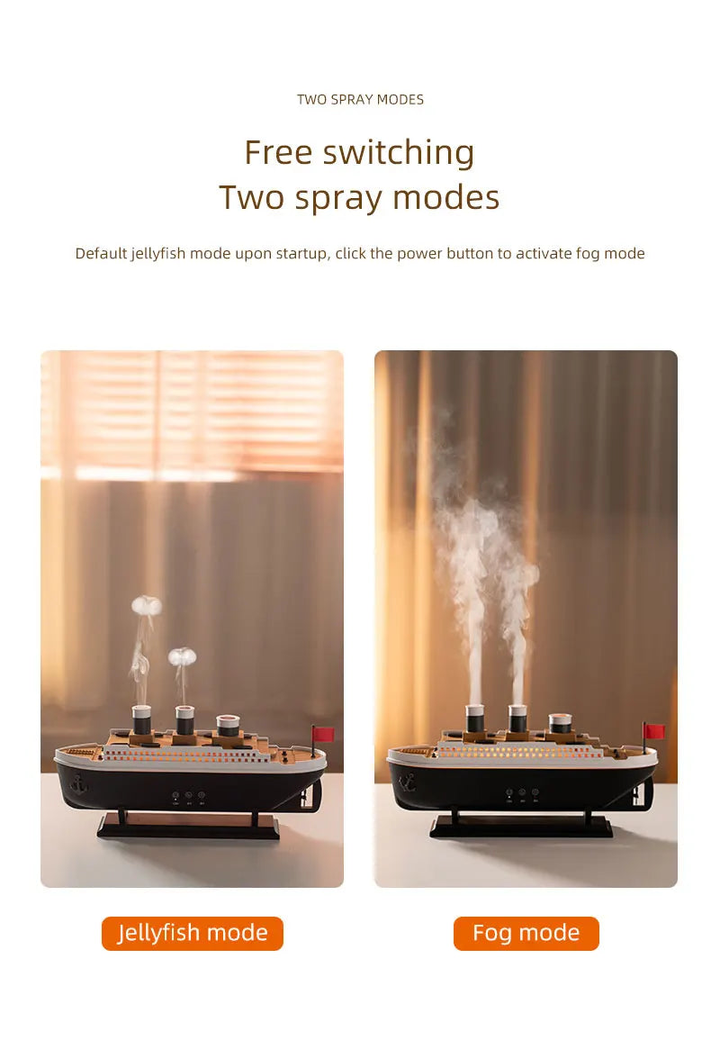 250ml Titanic Ship Model Decoration Air Humidifier Essential Oil Diffuser Jellyfish Smoke Ring Spray Aroma Diffuser For Home