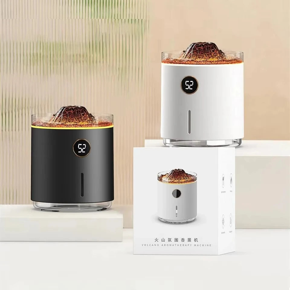 350ml USB Charging Air Humidifier Ultrasonic Aroma Essential Oil Diffuser with Volcano Flame Lamp Mini Portable Mist Humidifier