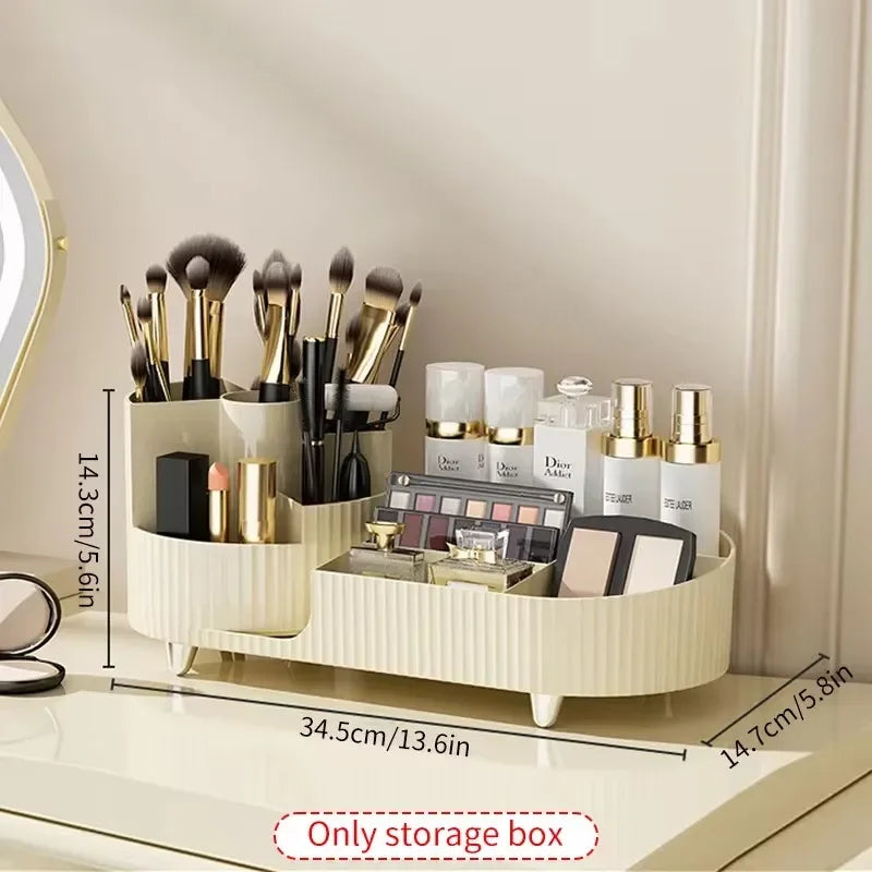 Cosmetics Storage Box Rotating Pen Holder Vanity Table Desktop Makeup Brush Organizer Lipstick Eyeshadow Powder Puff Shelf --