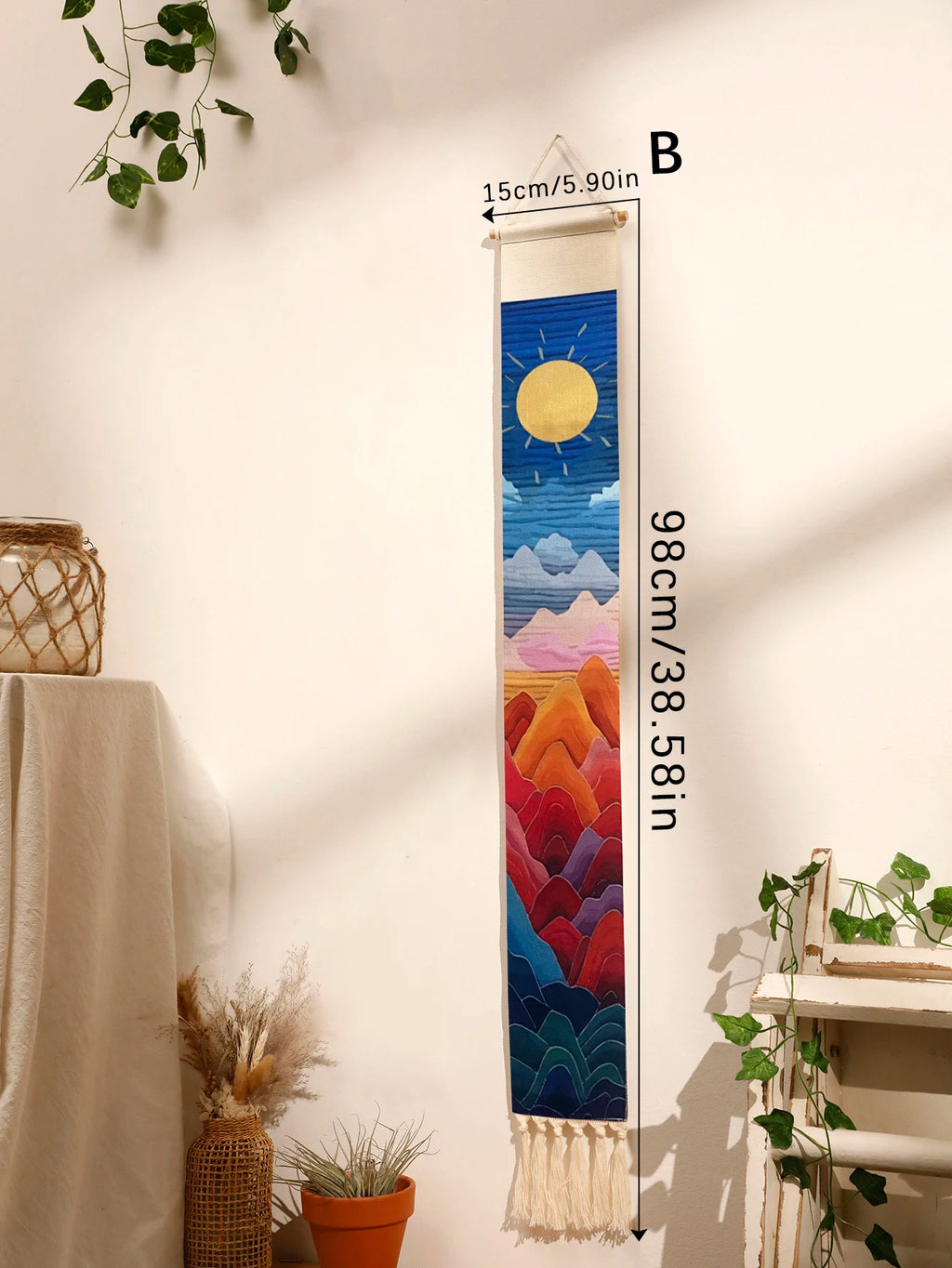 Macrame Tapestry Sunset Sunrise Handmade Wall Tapestries Boho Art Home Decoration Wall Hanging for Living Room Bedroom Ornament