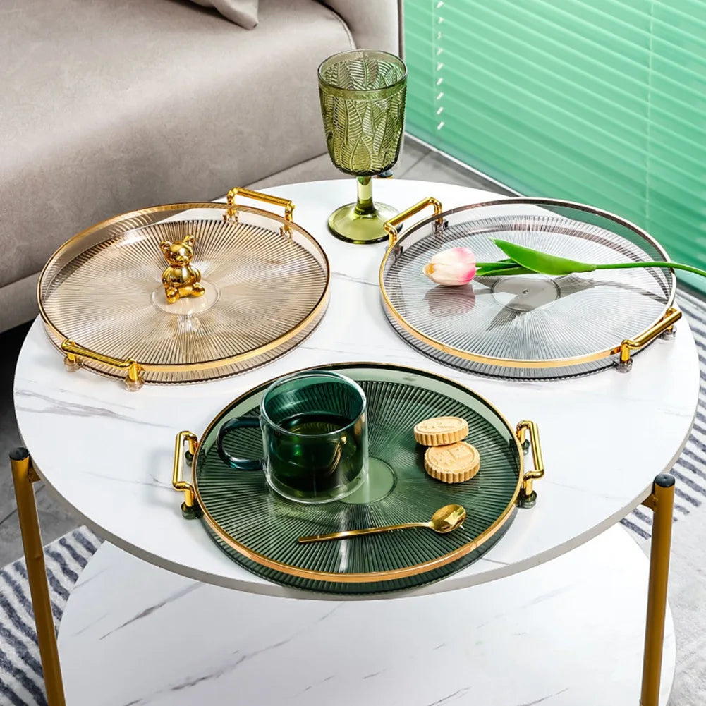 Luxury Storage Tray With Golden Handle Household Tea Dessert Fruit Storage Tray Plate Dinner Plate for Living Room Kitchen
