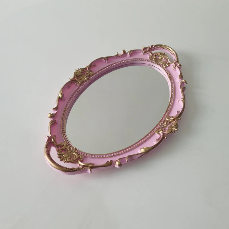 European Decorative Plate Storage Tray Oval Plate Jewelry Display Rotary Candy Decor Tray Mirror Decorative Make Up Mirror