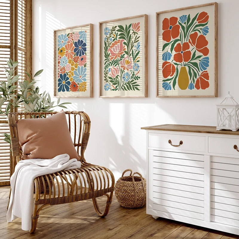 Vintage Boho Flower Art Poster Botanical Wall Art Print Picture Abstract Canvas Painting for Living Room Home Decoration