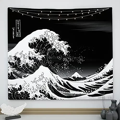 Japanese Kanagawa Big Wave Tapestry Psychedelic Tapestry Teen Indie Room Decor Macrame Wall Hanging Large Fabric Wall Tapestry
