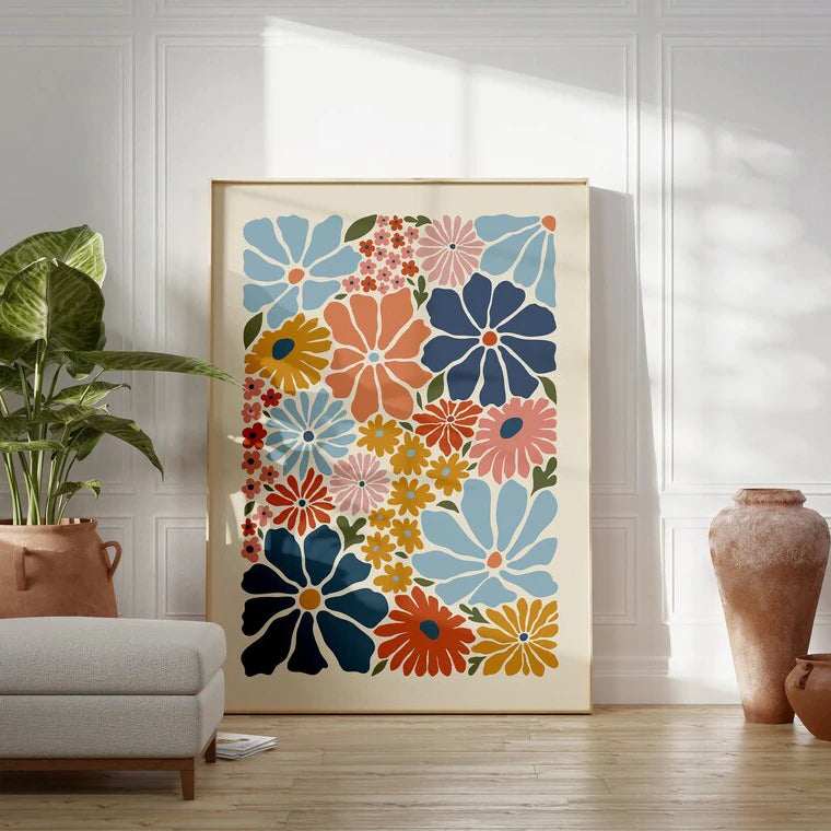 Vintage Boho Flower Art Poster Botanical Wall Art Print Picture Abstract Canvas Painting for Living Room Home Decoration