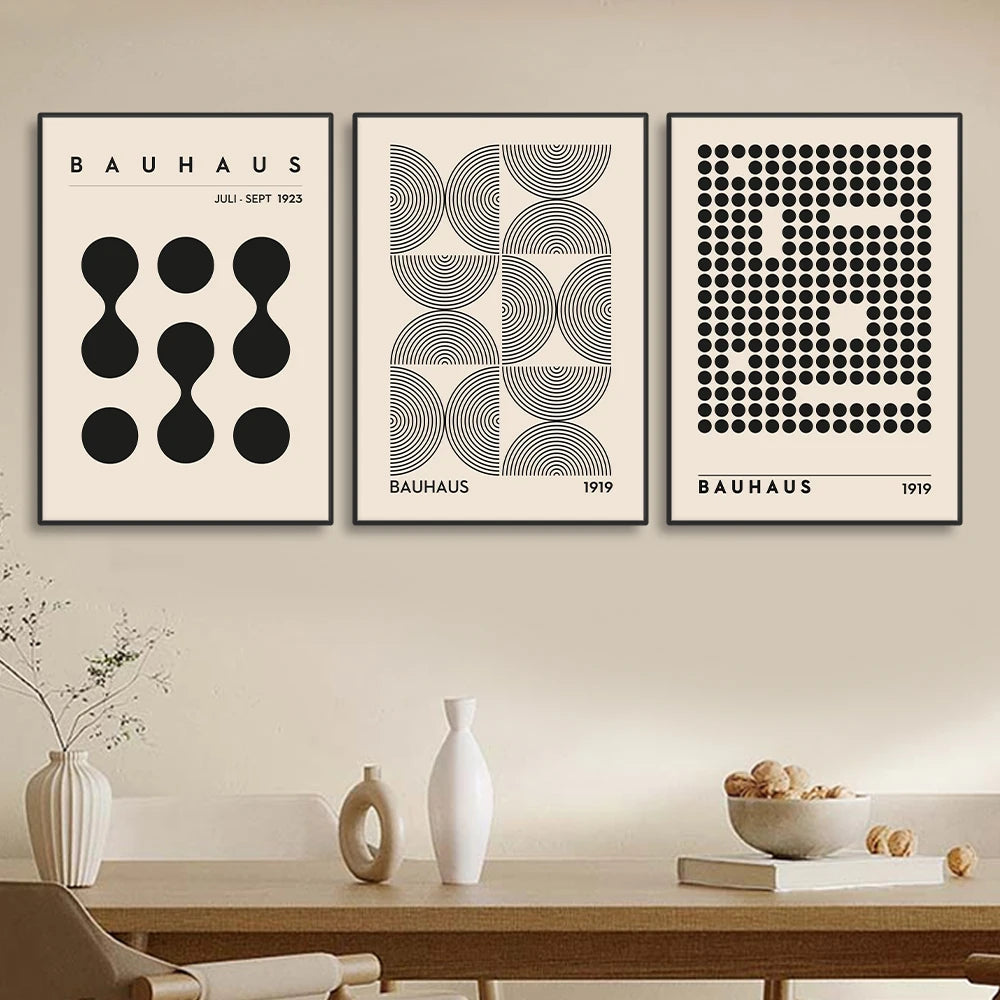 Abstract Bauhaus Style Geometric Wall Art Posters Prints Picture Vintage Black Beige Line Canvas Paintings For Modern Home Decor