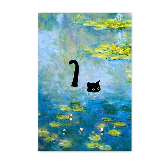 Funny Black Cat Wall Art Van Gogh Poster Abstract Famous Reproduction Canvas Painting Aesthetic Room Home Decor