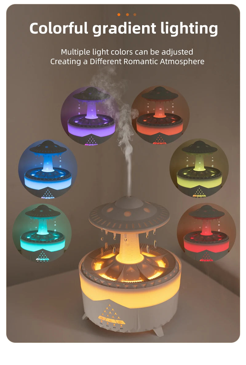 350ml Aroma Air Humidifier Mini Usb Remote Control Raindrop Colorful Light Aromatherapy Room Rain Cloud Aroma Oil  Diffuser