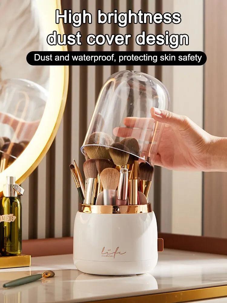 1PC Makeup Brush Storage Bucket Dustproof Hose Cover Partition Can Rotate The Pen Holder Transparent Box Desktop