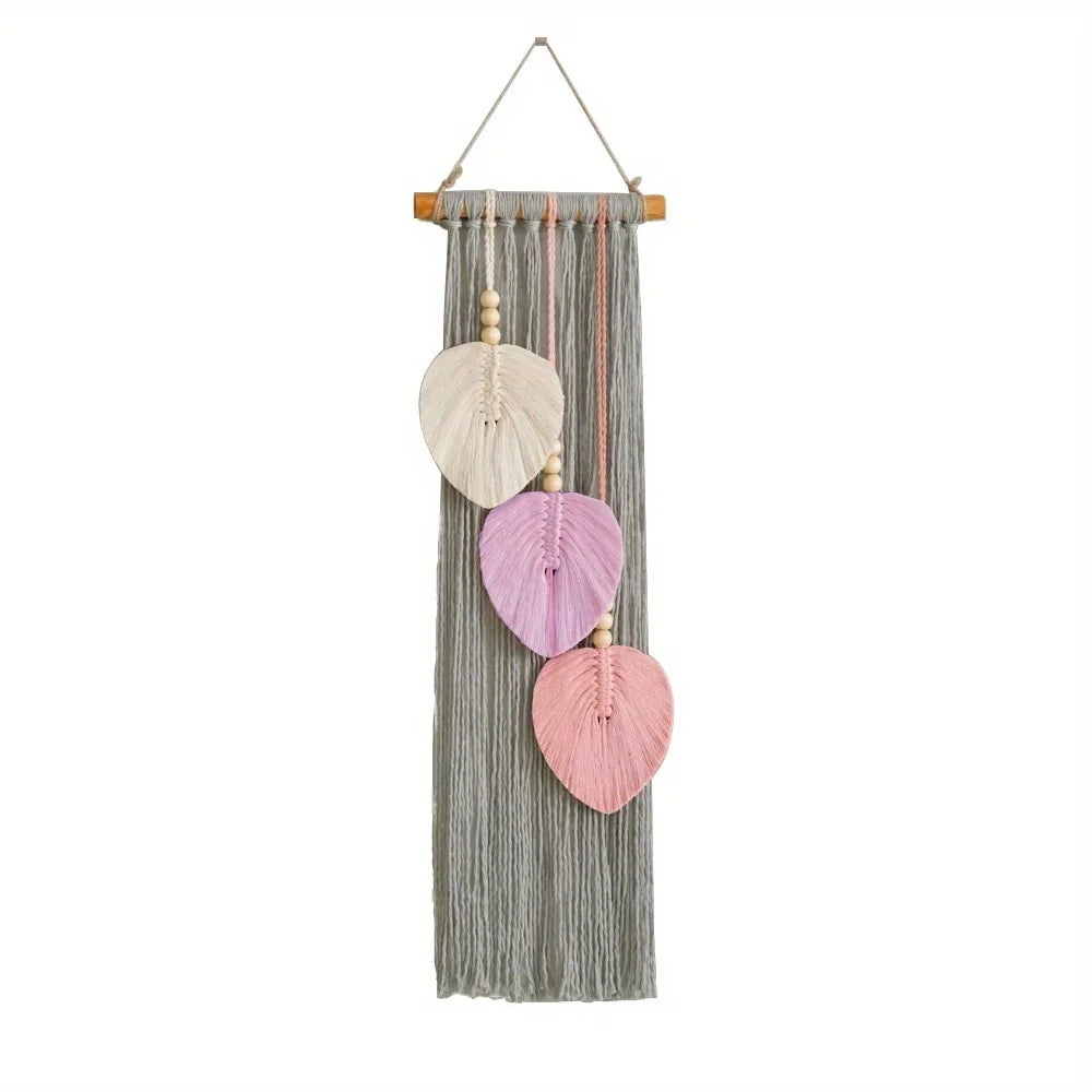 1 pc Macrame Woven Hanging Tapestry, 3 Leaves, Boho Hanging Tapstry Hanging on The Wall, Wall Decoration