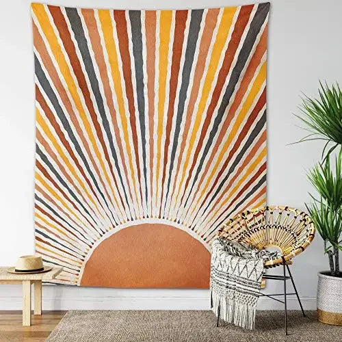Vintage Sun and Moon Tapestry Retro 70s Rainbow Sunrise Sunset Abstract Boho Wall Hanging Hippie Meditation Bohemian Decor Tapiz