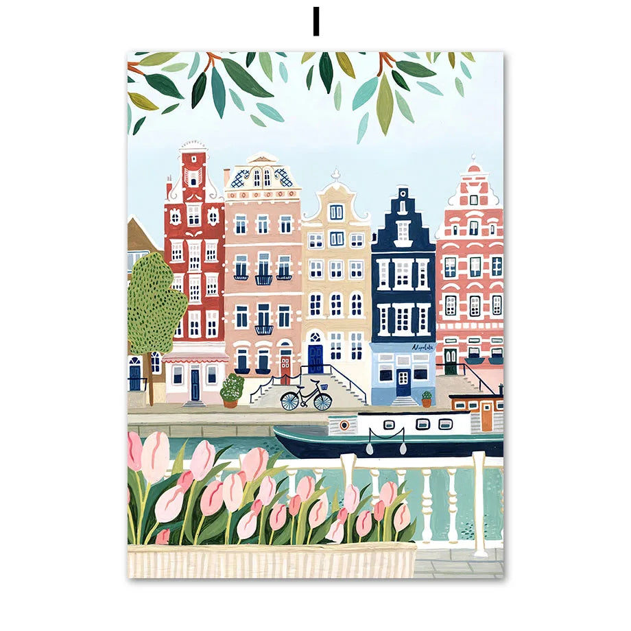 Abstract Landscape City Travel Print Fruit Illustration Poster Wall Art Canvas Painting Wall Pictures For Living Room Home Decor