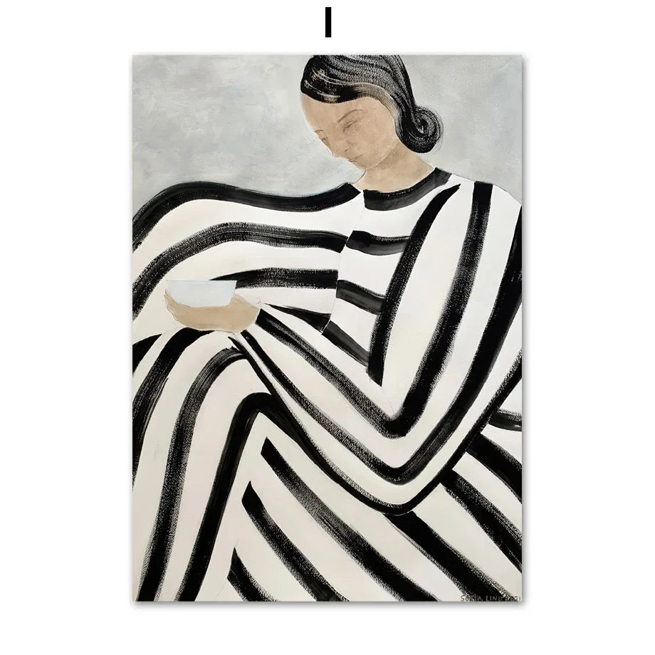 Scandinavian Abstract Wall Art Geometric Lines Pajama Girl HD Canvas Poster Prints Home Bedroom Living Room Decoration