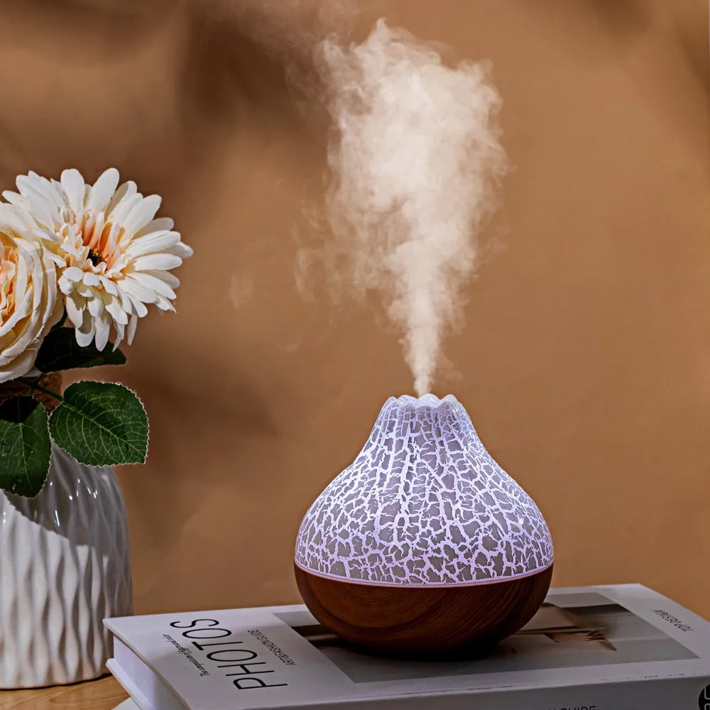 Volcano Air Humidifier 300ml Large Capacity Water Mist Aromatherapy Diffuser USB Desktop Humidifier with 7 Colorful Night Lights