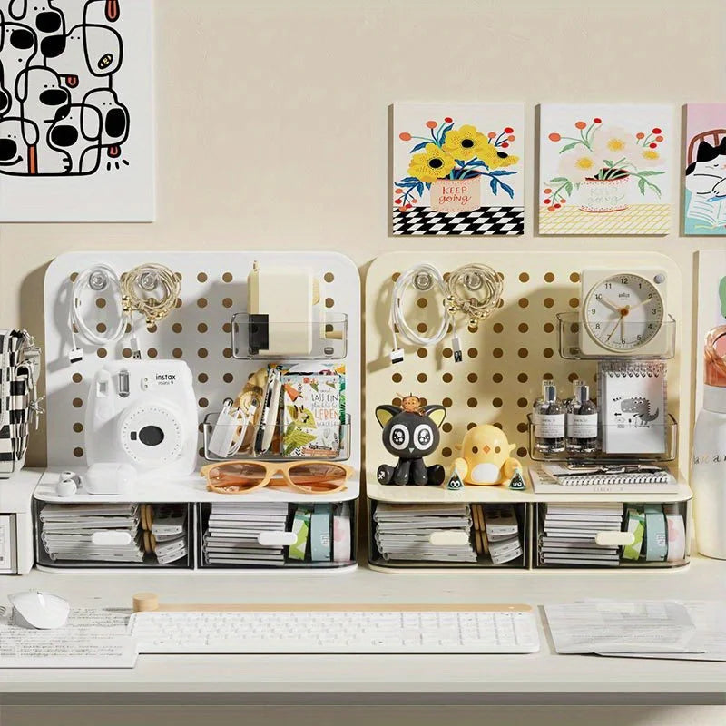 Kawaii Hook Drawer Type Hole Board Small Card Stand Display Desktop Idol Storage Box Desk Stationery Organization Storage Rack