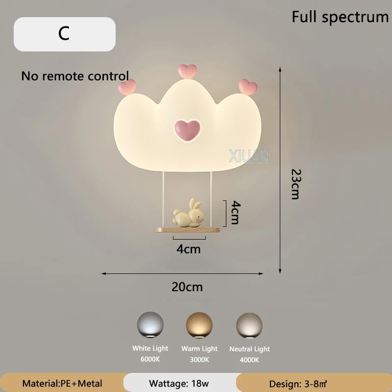 Monkey Light Cartoon Animal Wall Lamp White Cloud Sconce Nursery Room Night Light Children's Bedroom Bedside Lamp Eye Protection