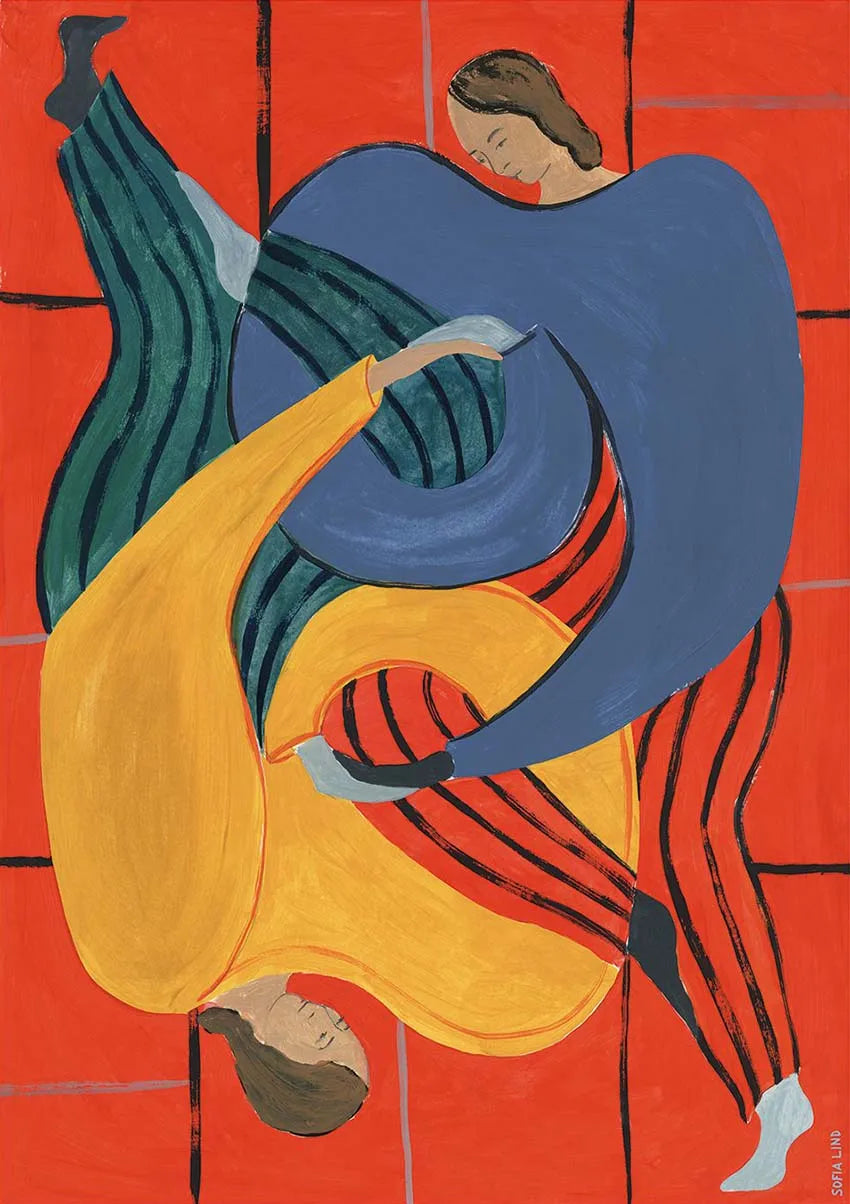 Abstract Nordic Figure Lines Girl Reading Book Posters Prints Wall Art Canvas Painting Blue Strip Wall Picture Home Room Decor