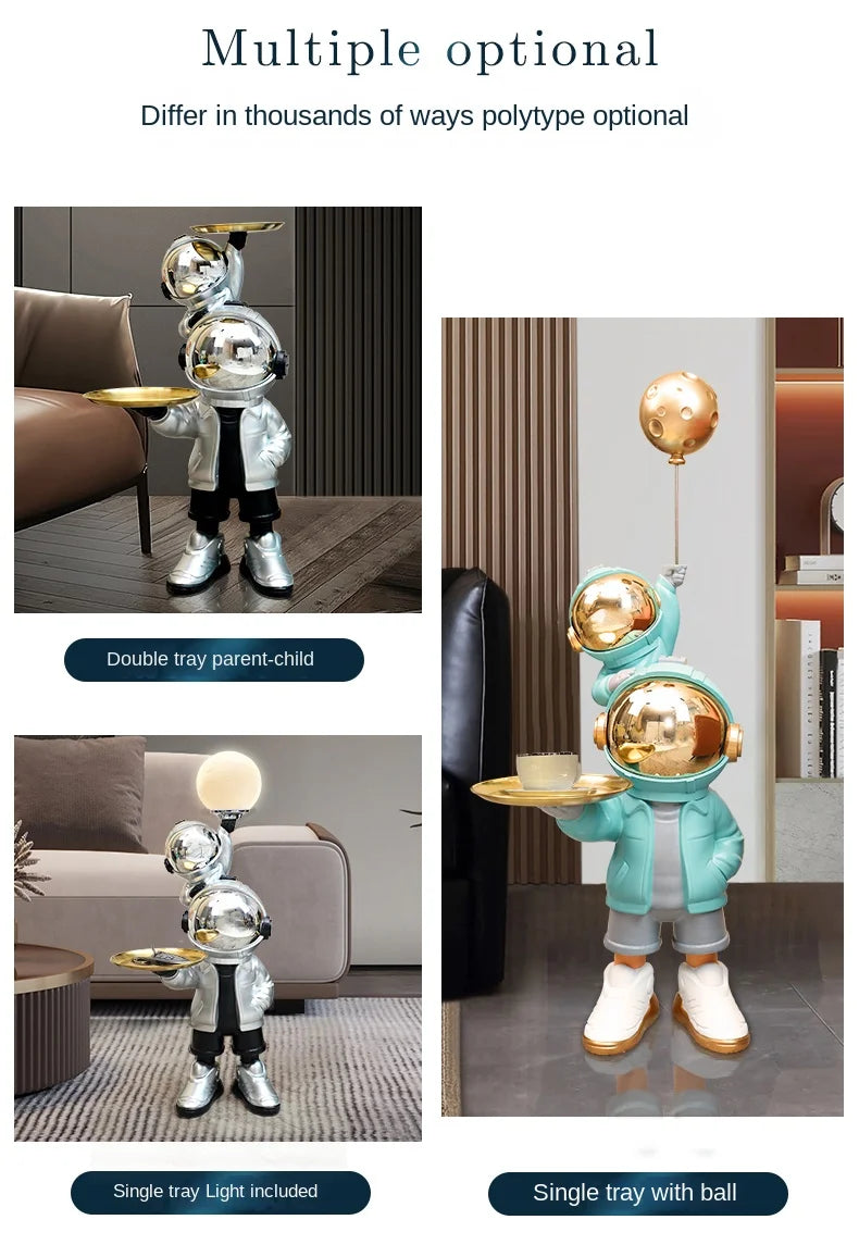 76cm Creative Astronaut Tray Storage Landing Ornament Moon Light Balloon Statue Resin Living Room Bedroom Home Decoration Gift