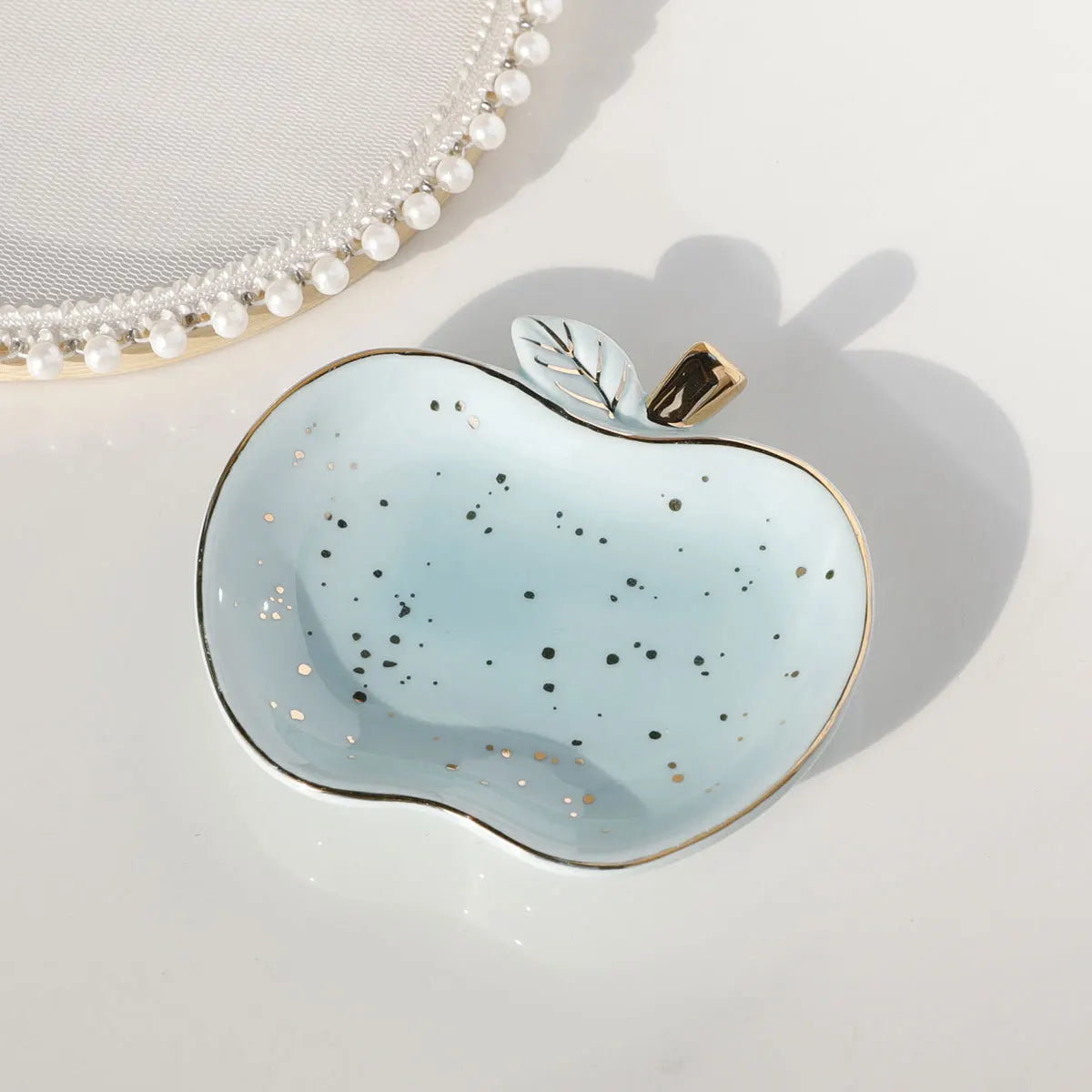 Ceramic Jewelry Tray Trinket Dish Apple Vanity Key Tray for Women, Ring Holder Dish, Cute Jewelry Plate Room Decor Birthday Gift