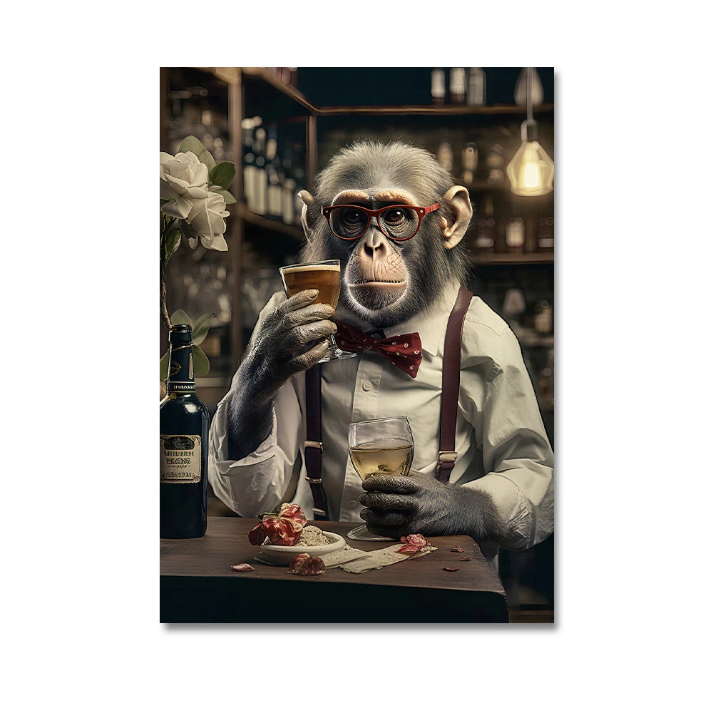 Nordic Gorilla Wear Suit Wall Art Canvas Painting Abstract Aesthetics Animal Monkeys Poster Print Picture for Modern Home Decor
