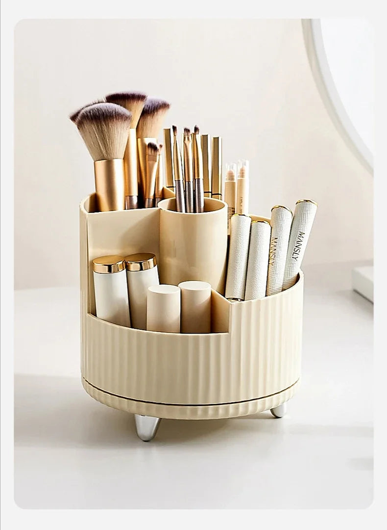 Cosmetics Storage Box Rotating Pen Holder Vanity Table Desktop Makeup Brush Organizer Lipstick Eyeshadow Powder Puff Shelf --